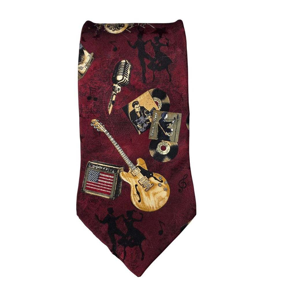 Tango by Max Raab Rock N Roll Americana Silk Tie Burgundy Red Music Graphic